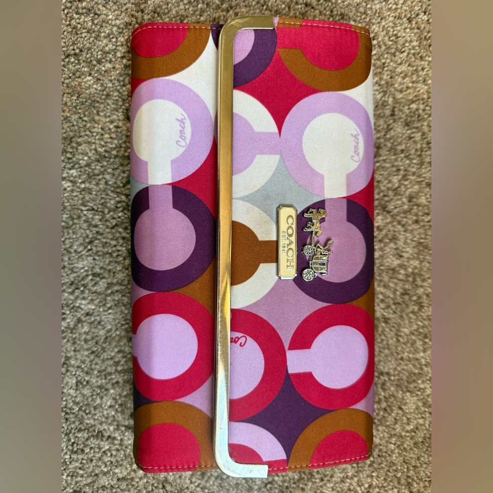 Coach Pink Purple Multicolor Circle Print Wallet clutch